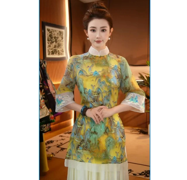 『千里江山』高端重工刺绣圆领百搭新中式唐装2025b8988子涵