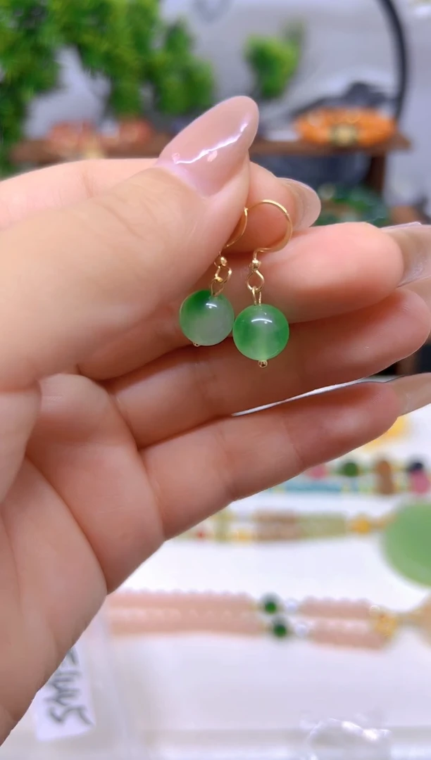 翡翠14K金镶嵌耳饰E445