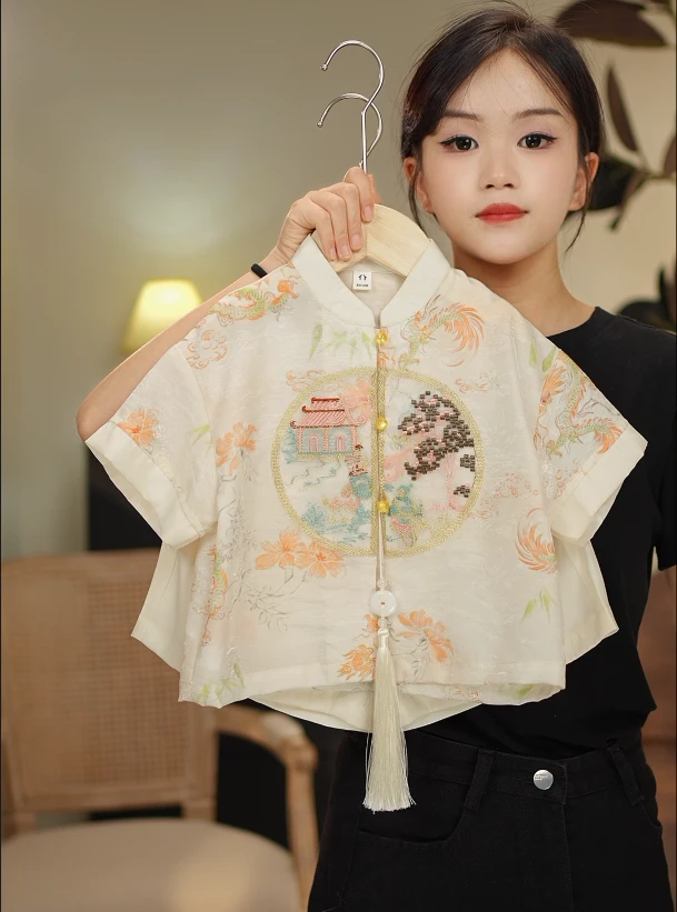 【现货】夏季2025新款新中式儿童古风汉服短袖薄款套装18536