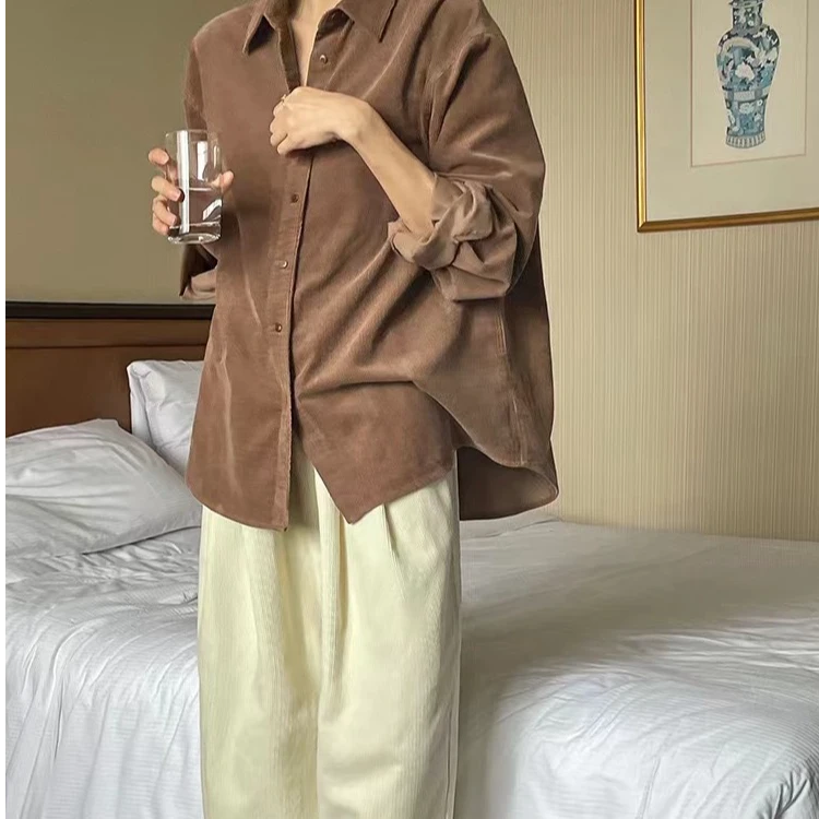 D【丝滑摩卡】复古灯芯绒加厚宽松长袖衬衫