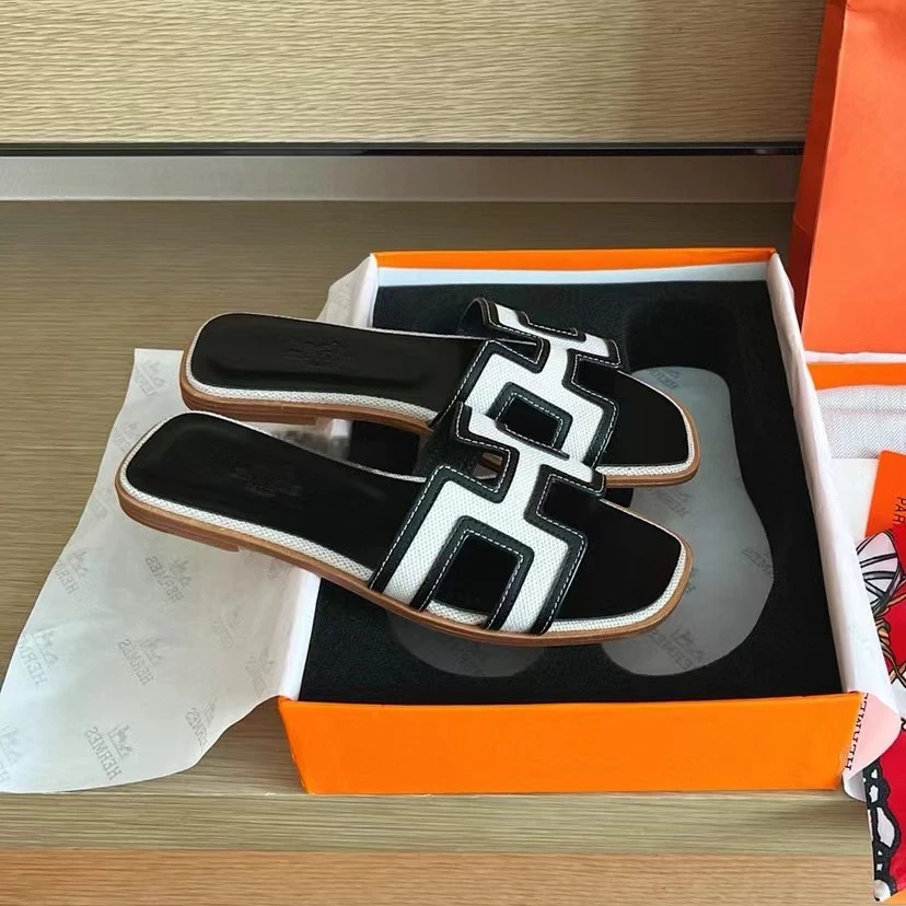 【LANFEIER】H型拼色一字平底拖女908-9