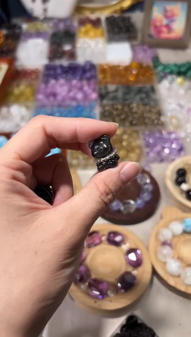 水晶手串未镶嵌银耀小熊单颗