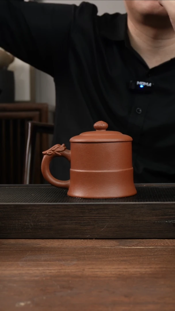 茶杯紫砂红清水翔龙戏珠 盖杯 ！