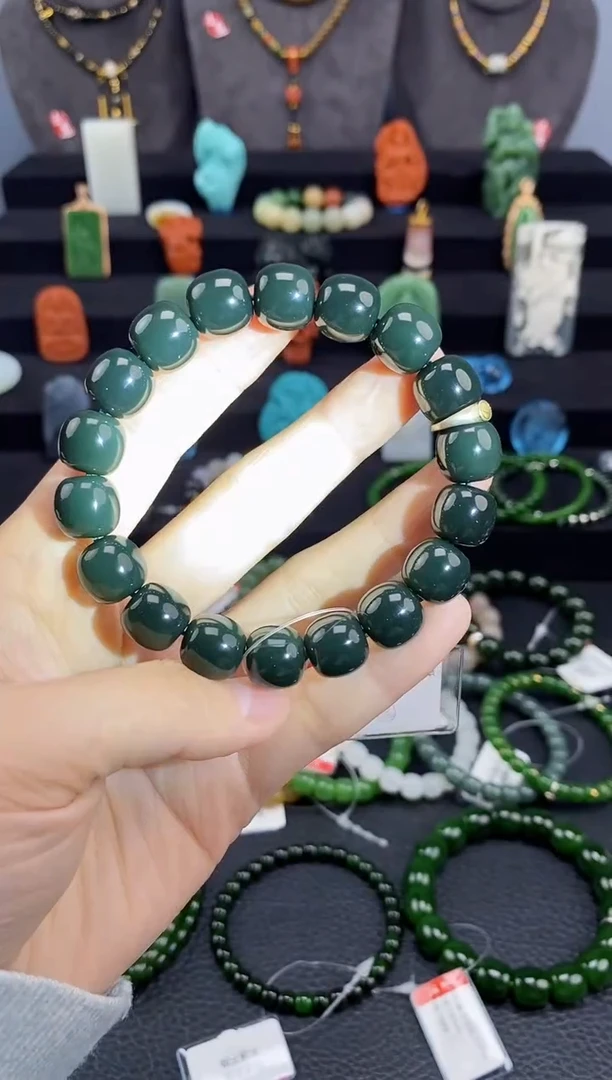 【闪购商品】和田玉-未镶嵌12mm青海青老型手串