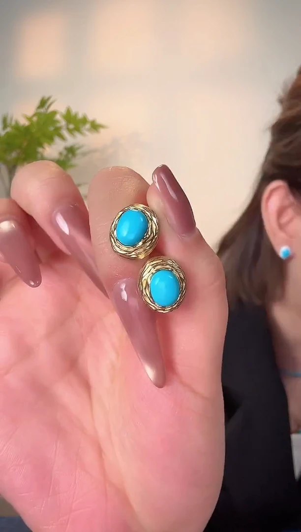 银S925镶嵌绿松石耳饰美松 04