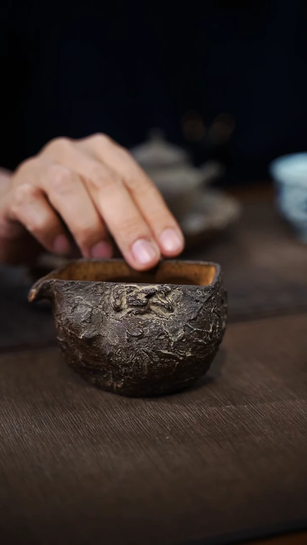 纯手工制作 古南蛮方口石纹公道