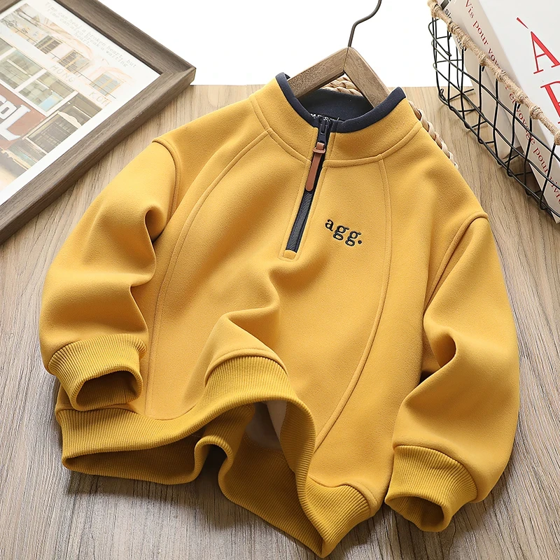 男童加绒卫衣2025新款冬季帅气一体绒立领中大儿童打底衫男孩上衣
