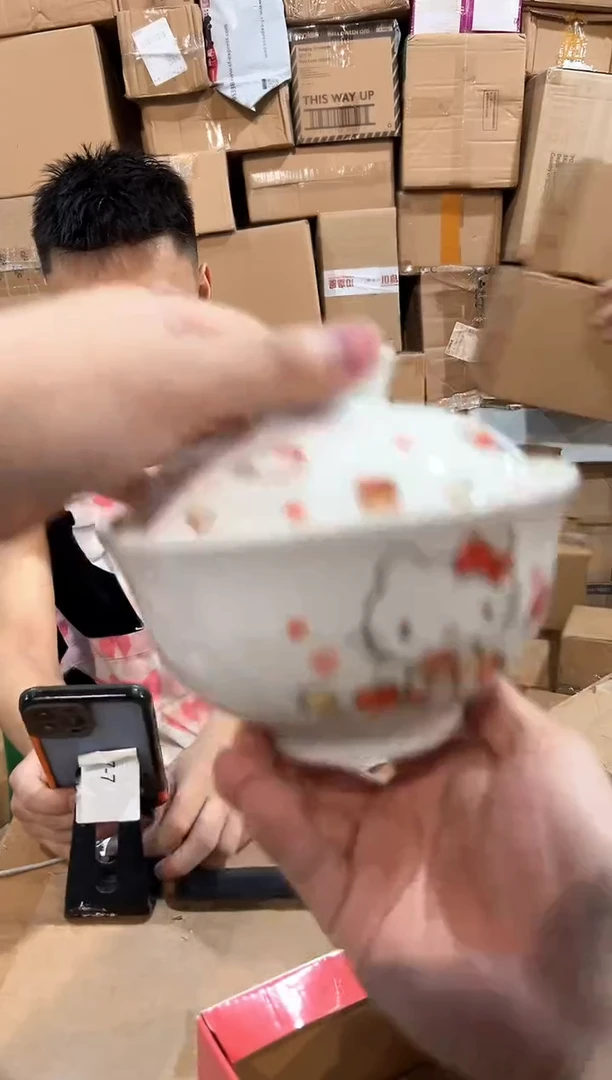 瓷片原盒kt猫带盖泡面碗