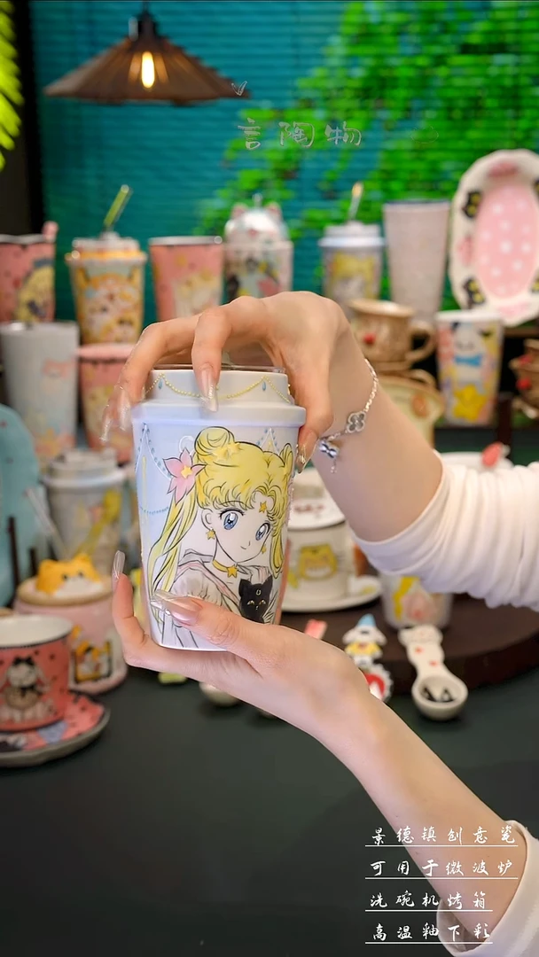 景德镇手绘美少女随行杯