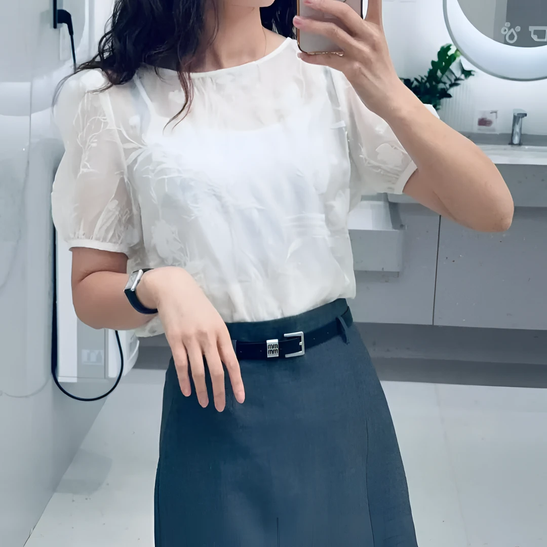 迪家衬衫-时髦气质提花法式上衣Y6057