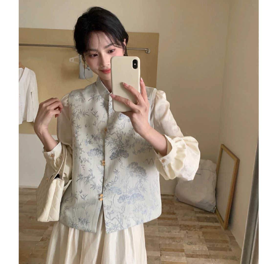 国风新中式高级感轻奢气质套装马甲衬衫上衣女装秋季半身裙三件套