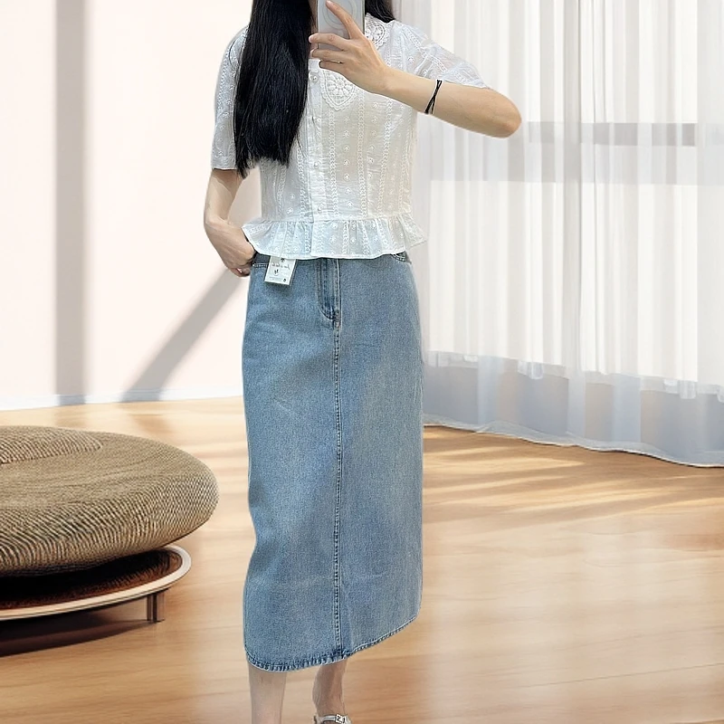 6166#高腰成人通用长裙半身裙复古百搭长款裙子牛仔休闲套装