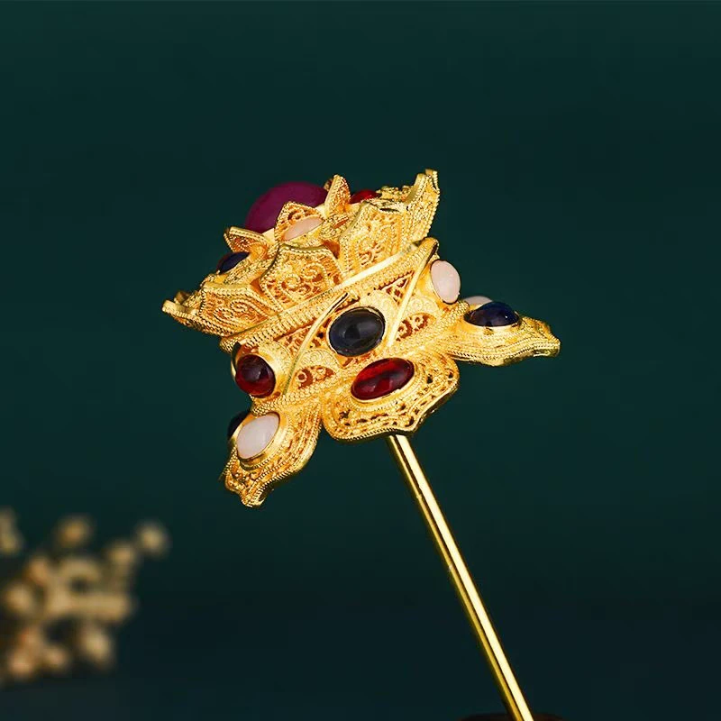 古风莲花顶簪子头饰复刻明代帽顶步摇发簪花丝镶嵌汉服百搭女超仙