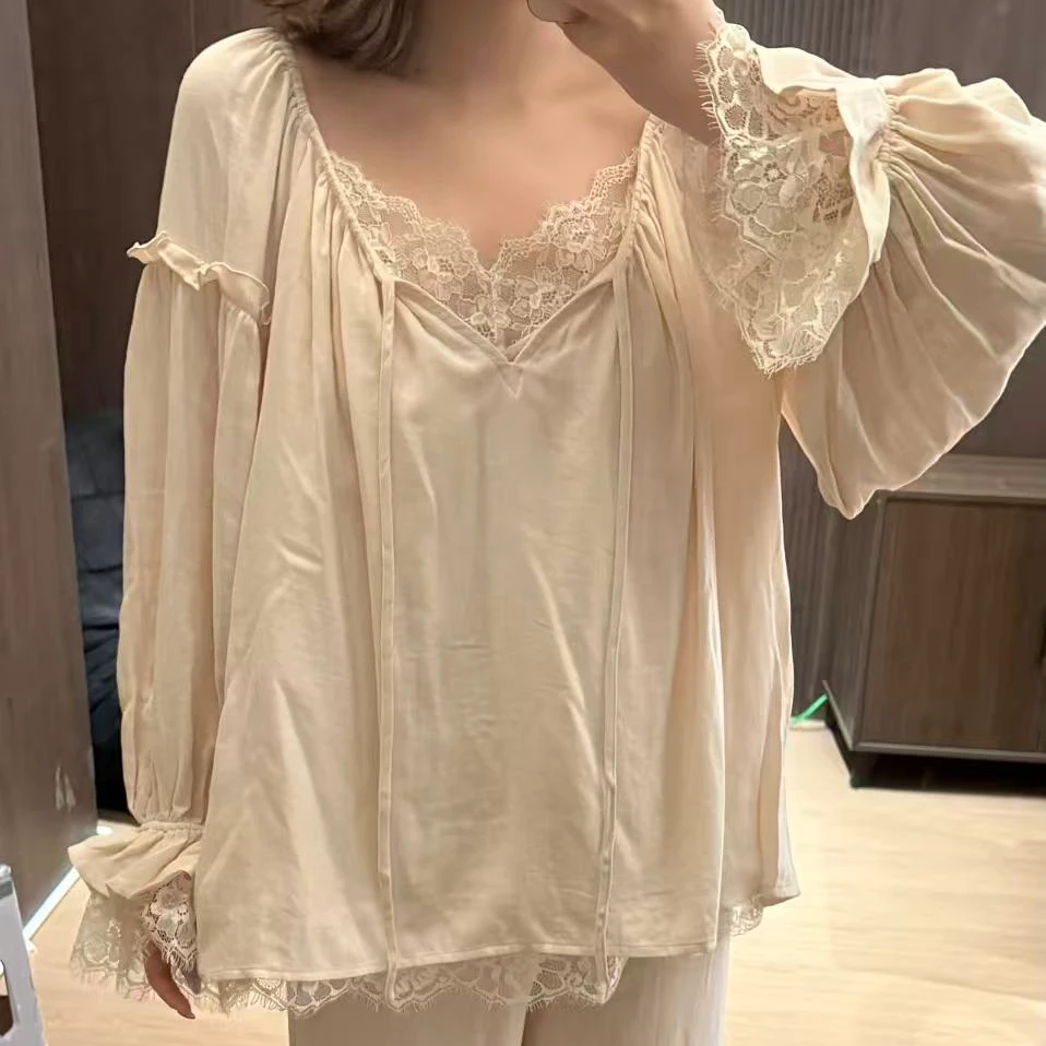 VINNEMAN【水月镜花】长裤长袖薄款家居服套装领睡衣女士宫廷风