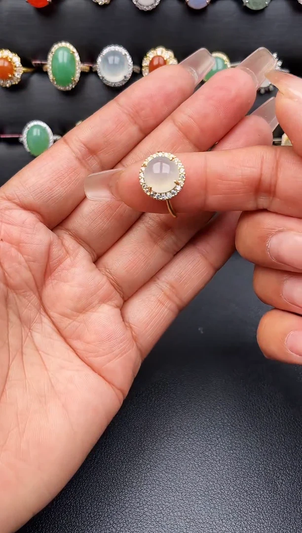 【闪购商品】翡翠戒指银S925镶嵌缅甸天然A货翡翠S925银镶嵌