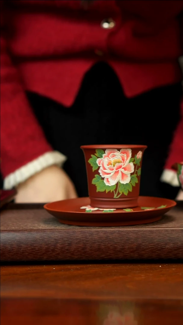 茶壶紫砂宜兴紫砂牡丹杯子