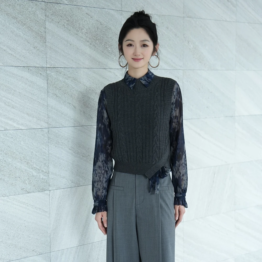 AMASS/阿玛施水墨丹青新中式气质荷叶边雪纺纱质短款衬衫5300285