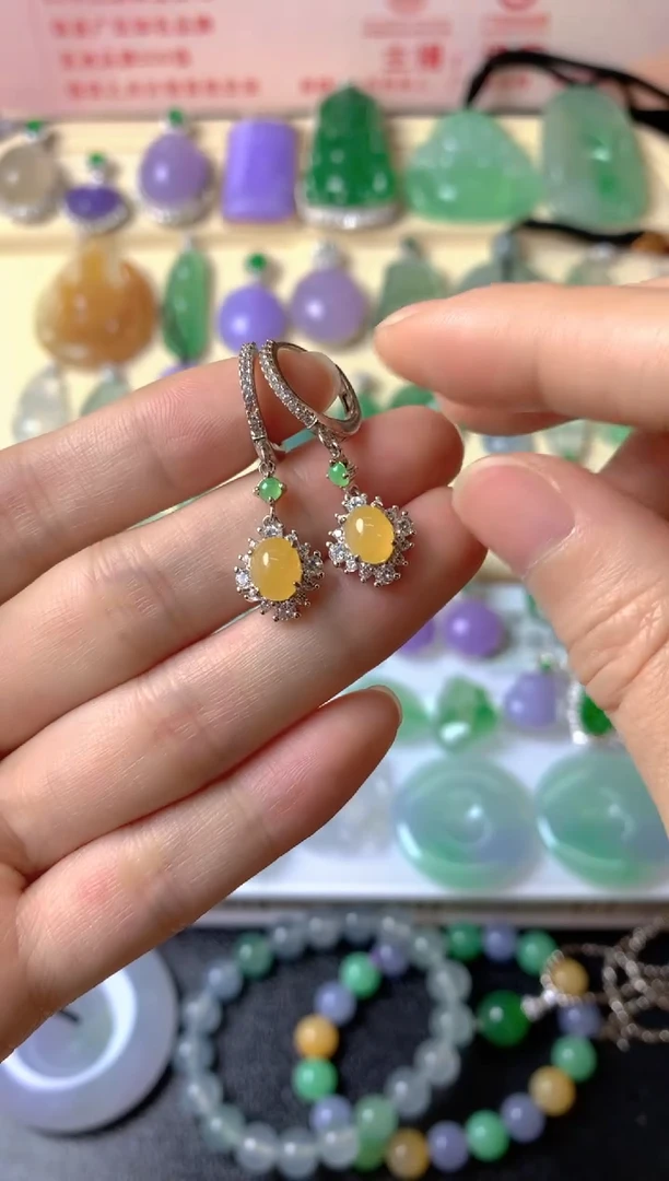 银S925镶嵌翡翠耳饰森*耳饰