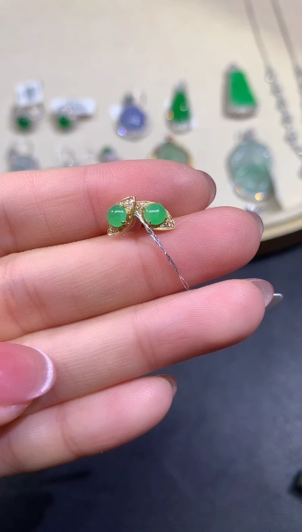 18K金镶嵌翡翠耳饰耳饰A272|1800