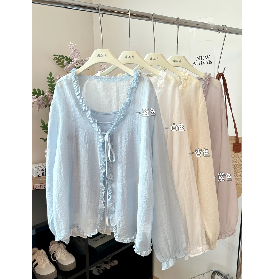 木耳秋季韩版系带百搭薄款衬衫+时尚吊带宽松设计感小众气质衬衣