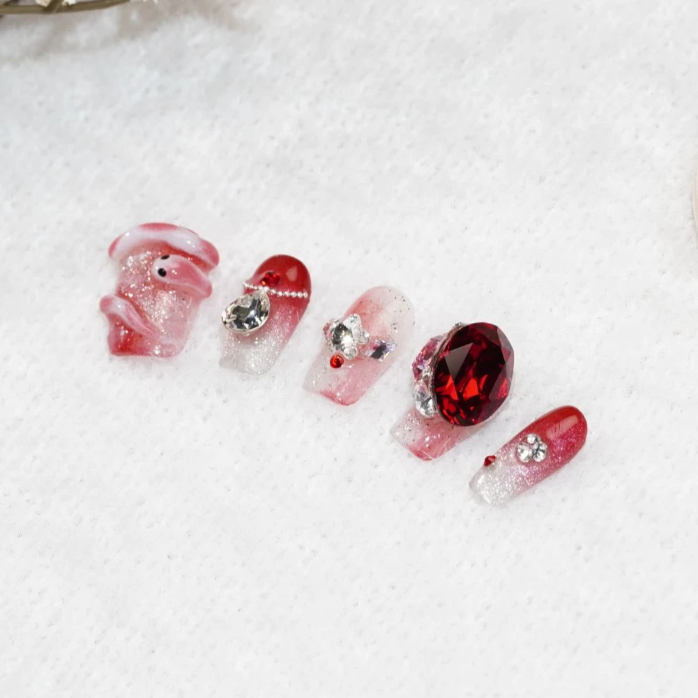 【玲珑红玉】施华洛简约短款斯嘉丽红蛇年全华系列新年显白穿戴甲