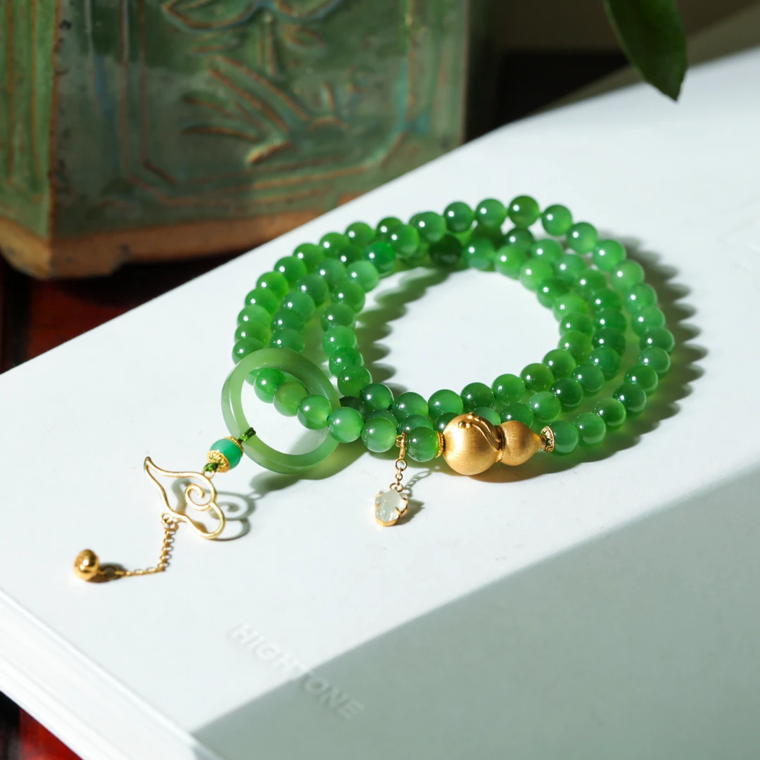 【意婵】《豁达》典藏级和田碧玉多圈18K金翡翠-907768