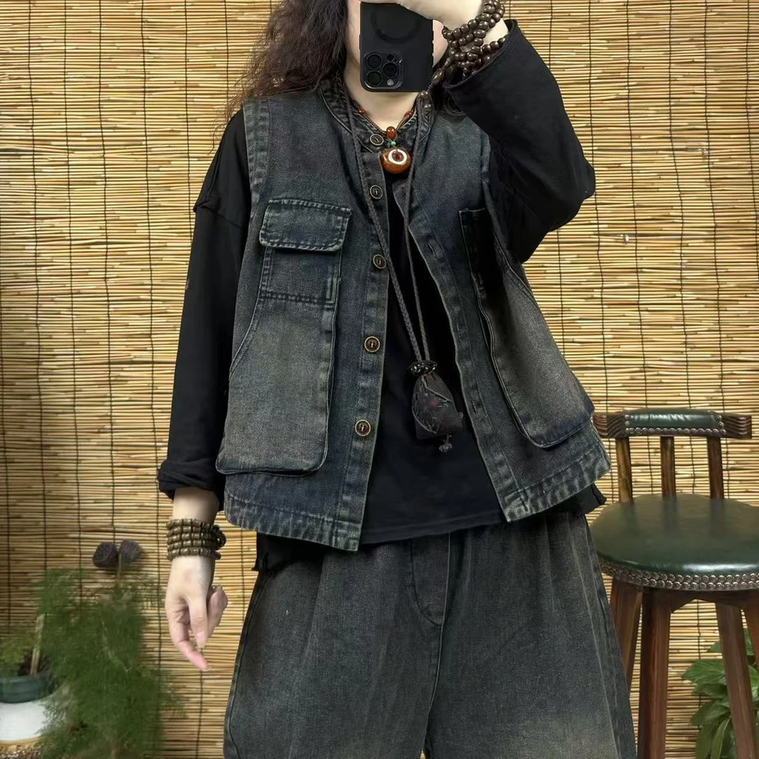 039单层四口袋牛仔马甲（长58，90-150斤）