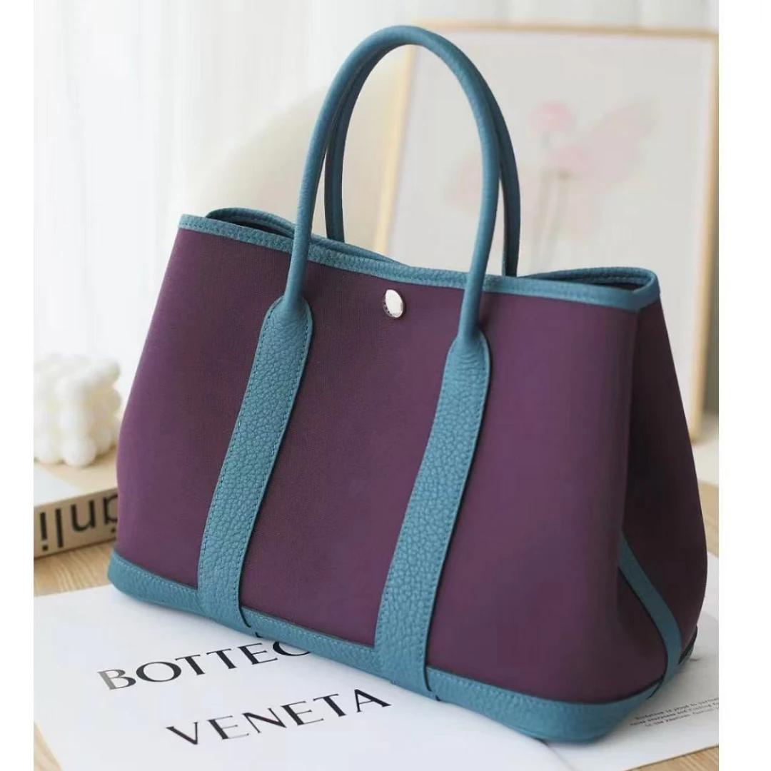 99新 Hermes/爱马仕 花园30 黑加仑紫拼蓝色 银扣 Z刻/时尚经典