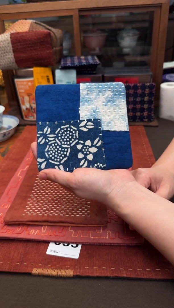 织绣Cici手作老布柿染杯垫-059