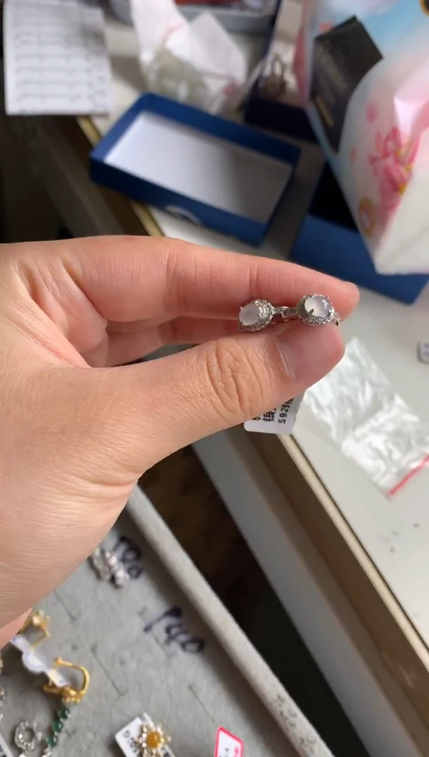 银S925镶嵌戒指翡翠耳饰6