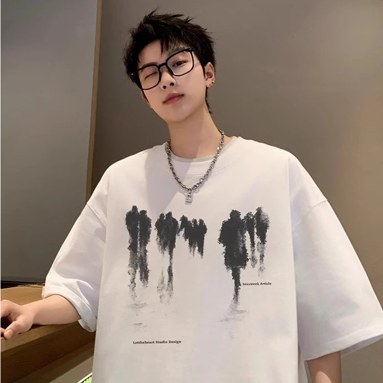 顶瓜瓜300斤加大码港式ins时尚设计纯棉短袖男女夏季宽松百搭t恤