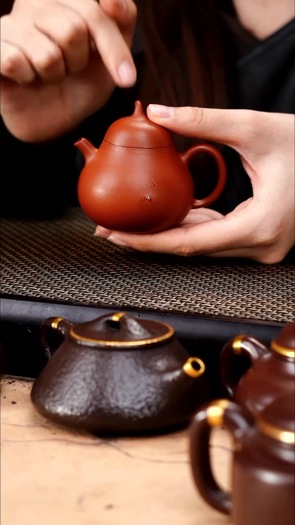 茶壶紫砂生砂朱泥精工茄瓜130cc