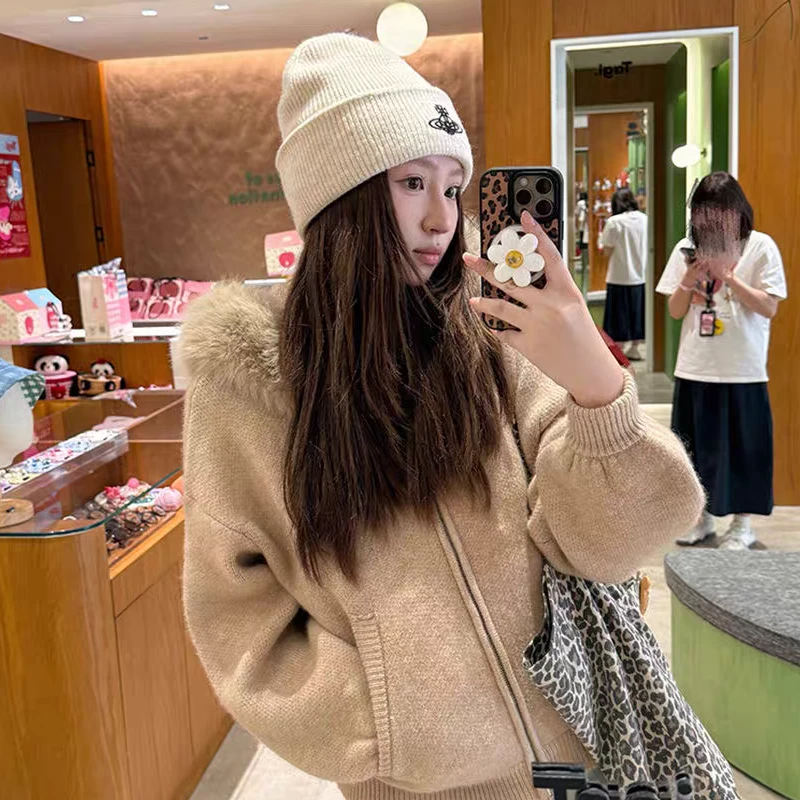 【大毛领毛衣】917开衫外套女秋冬宽松显瘦软糯针织衫