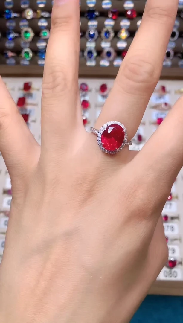 红宝石戒指银S925镶嵌911白