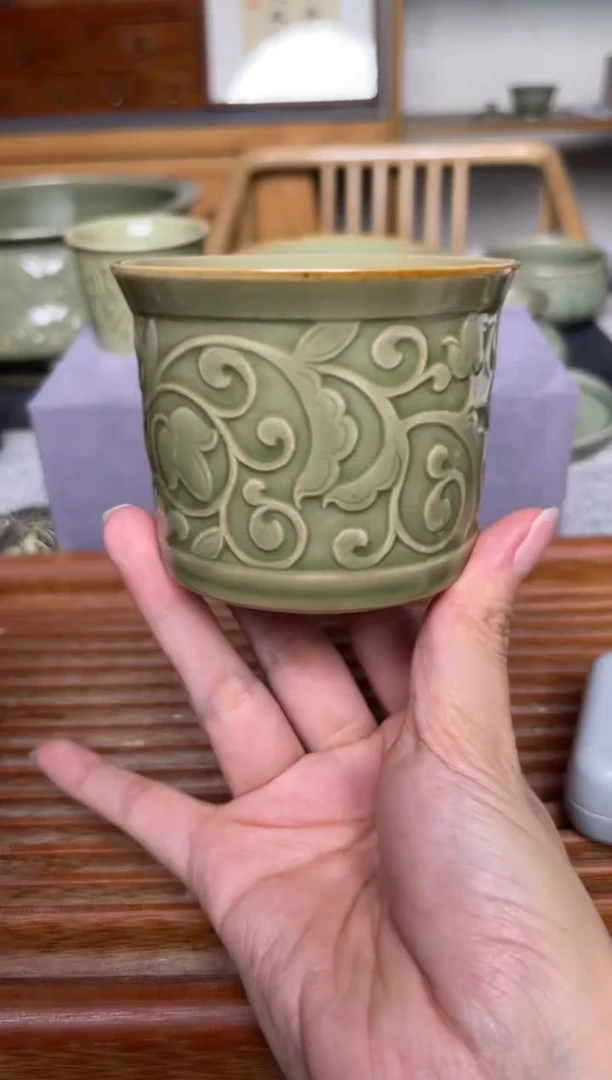 其他耀州窑唐草纹大缸杯 微瑕