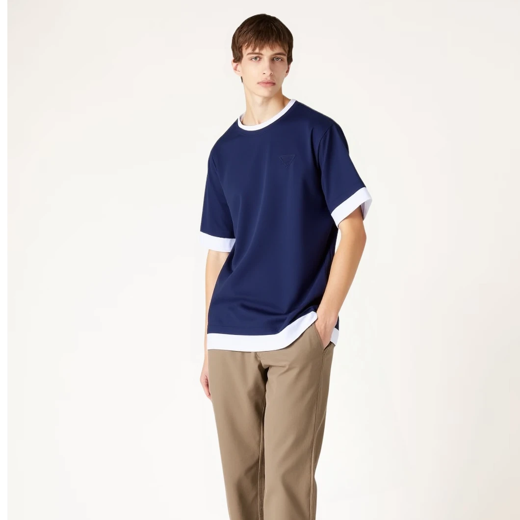 “6000版”假两件t恤纯色休闲百搭圆领宽松版型短袖T恤