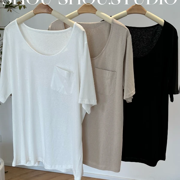 【瘦瘦】口袋魔法-大码夏季大圆领休闲宽松百搭显瘦短袖S01565