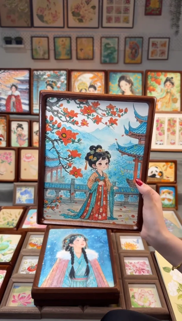 国画木棉花游园女孩 手绘国画10