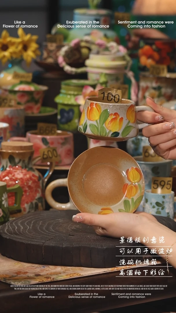 陶瓷100景德镇高温釉下彩绘设计师款式