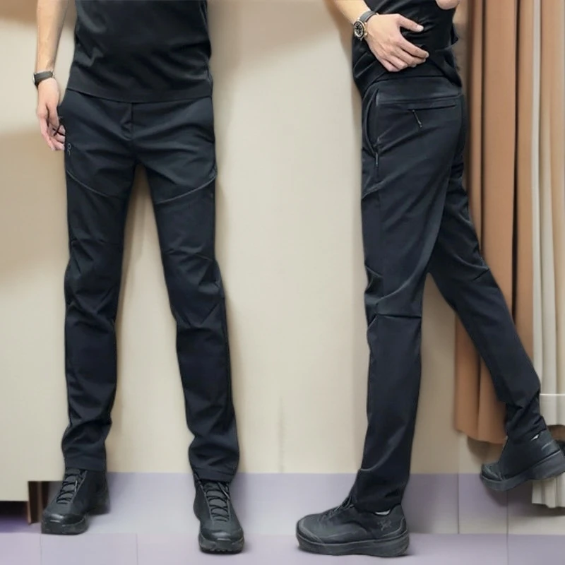 男士加绒加厚松紧腰裤秋冬防风冲锋裤潮款休闲裤新款潮流工装长裤