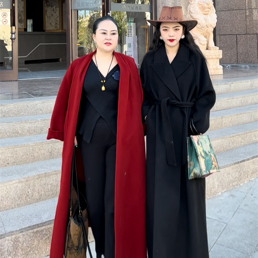 画报夫人原创自制秋冬气质宽松慵懒轮廓版手工双面羊毛黑色大衣