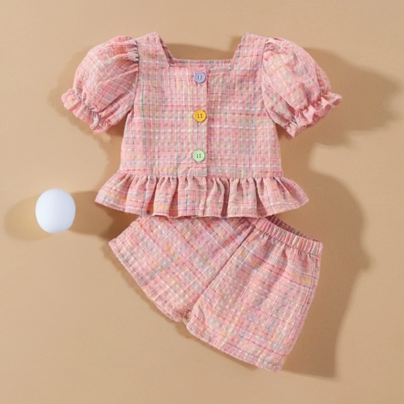 女童洋气薄款小香风2025新款童装泡泡袖女童夏季女童女童套装