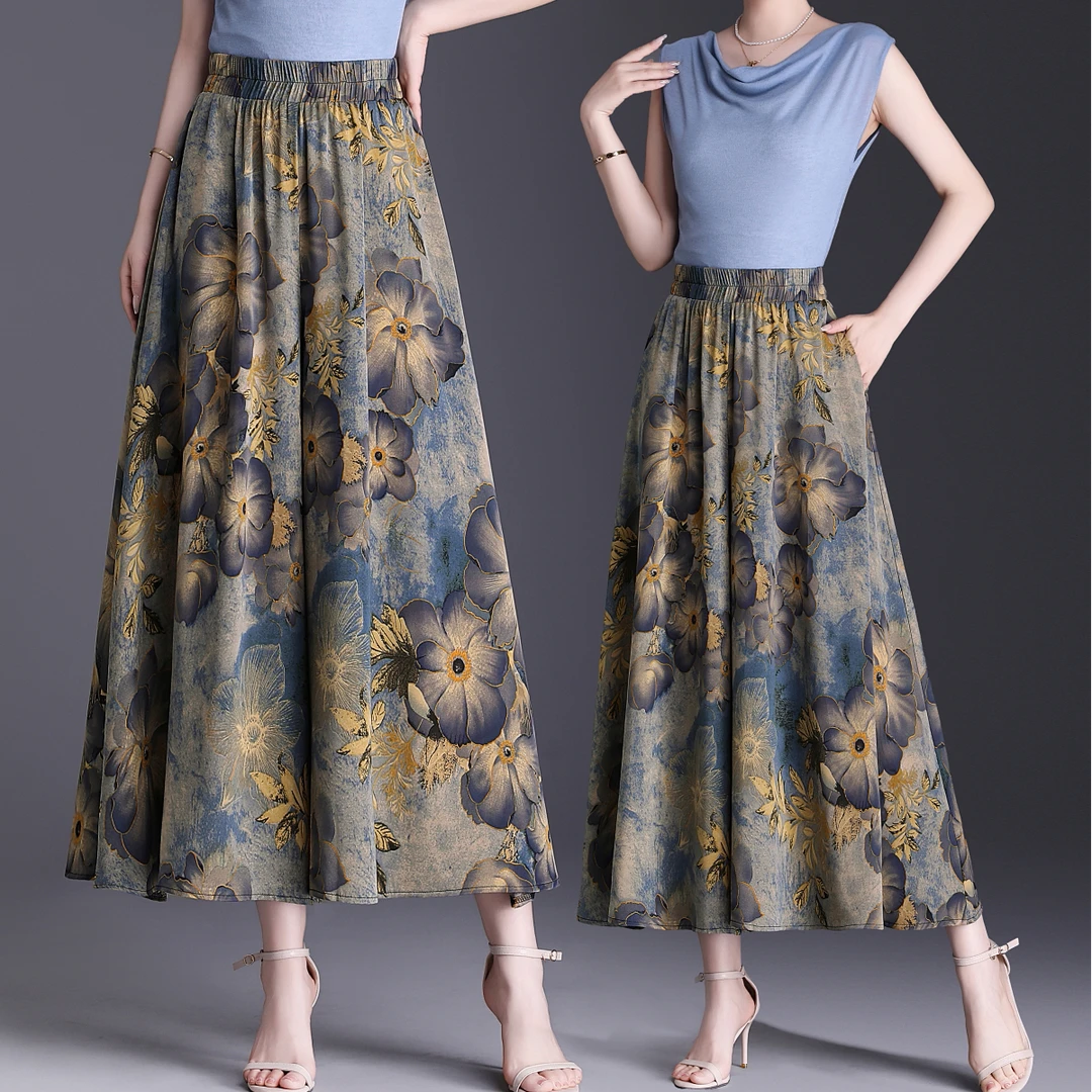 高腰轻奢休闲裤2025夏季新款韩版时尚洋气减龄商场同款印花阔腿裤