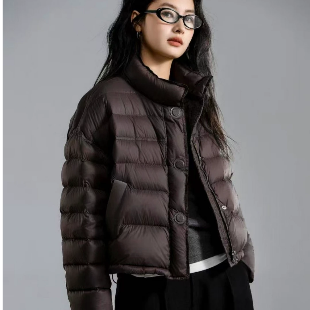 立领圆扣时尚短款保暖休闲百搭羽绒外套
