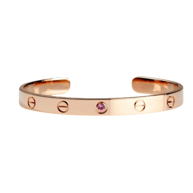 99新 Cartier/卡地亚 LOVE 系列 玫瑰金彩宝开口玫瑰金手镯