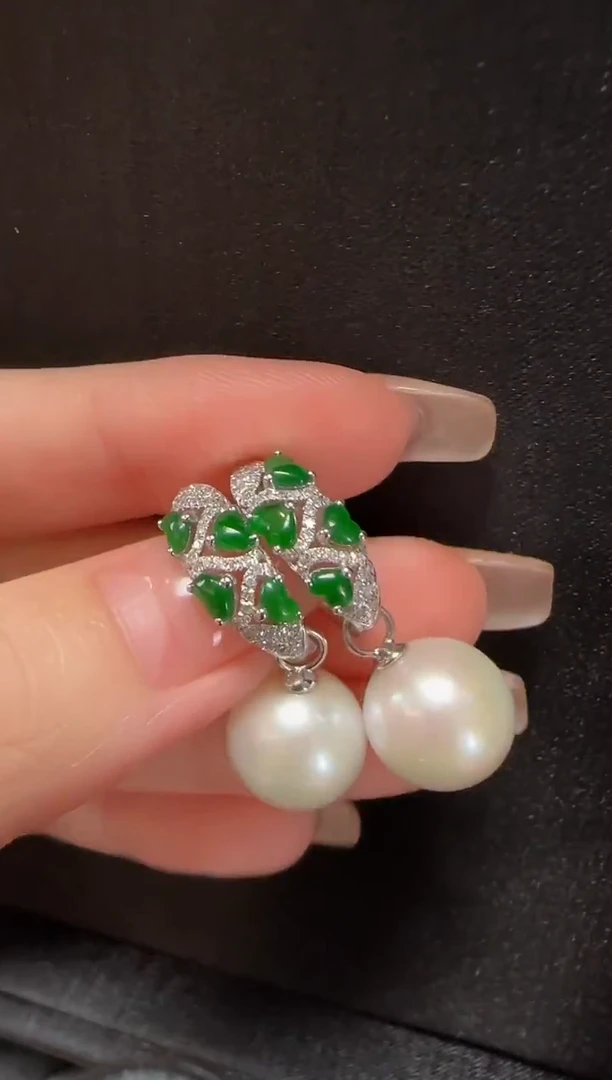 翡翠18K金镶嵌耳饰154心形一对