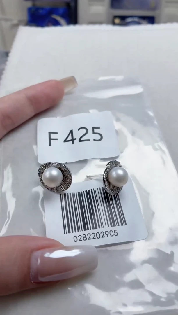 银S925镶嵌耳饰淡水珍珠f425