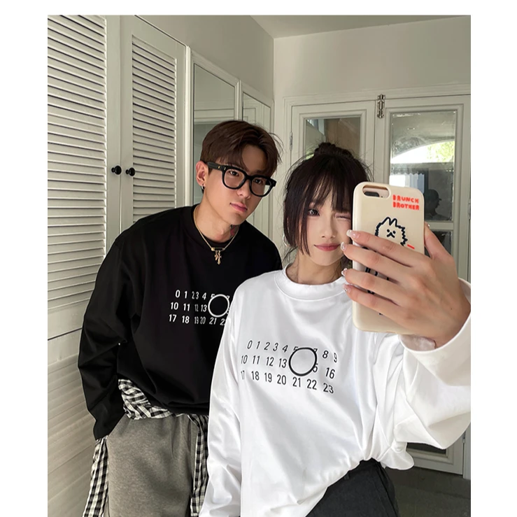 100%纯棉美式长袖t恤打底衫宽松休闲圆领ins港风上衣男款秋季男生