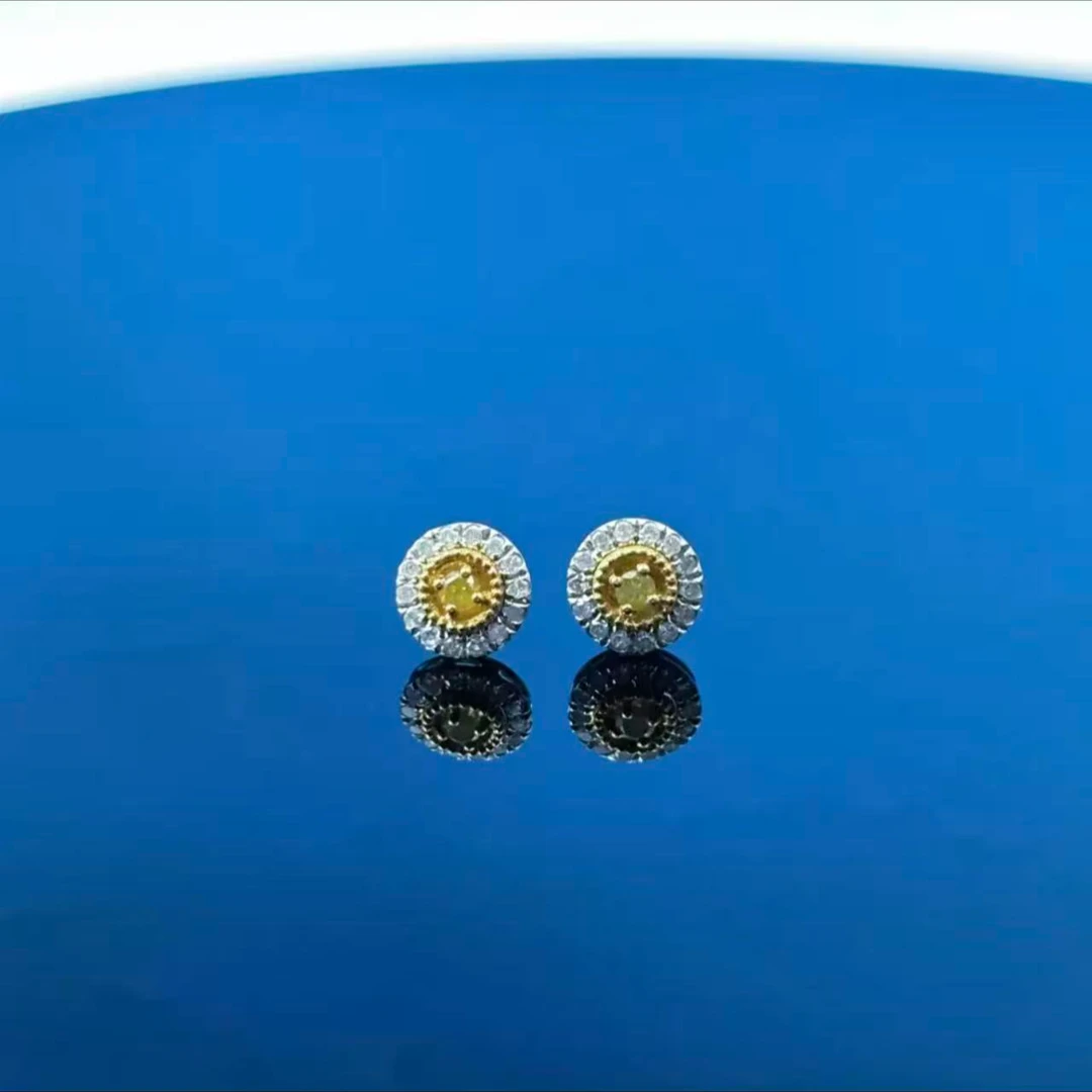 【黄钻圆形】耳钉18K金 闪闪发光  ZSES00142