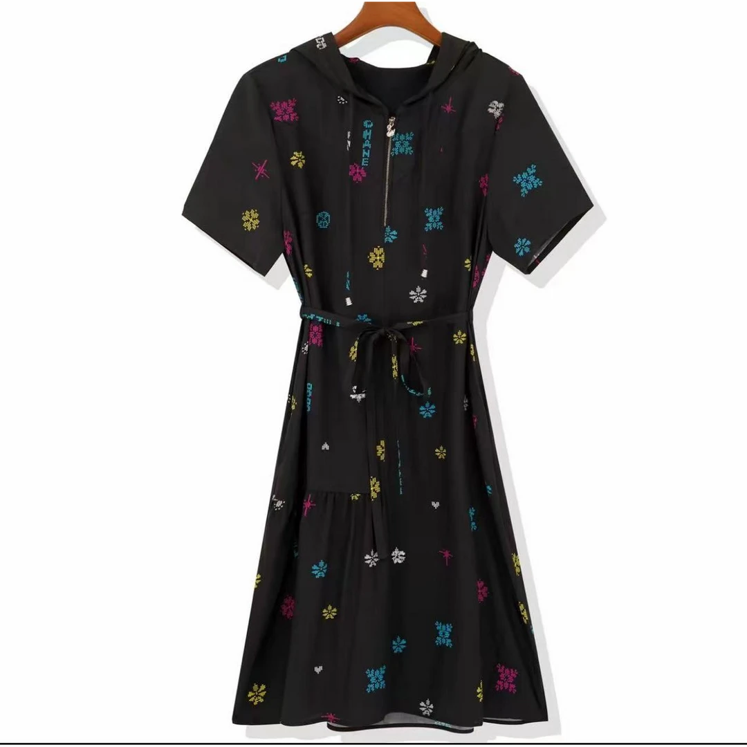 桑蚕丝休闲连衣裙轻奢时尚百搭设计师气质显瘦25DAK0670